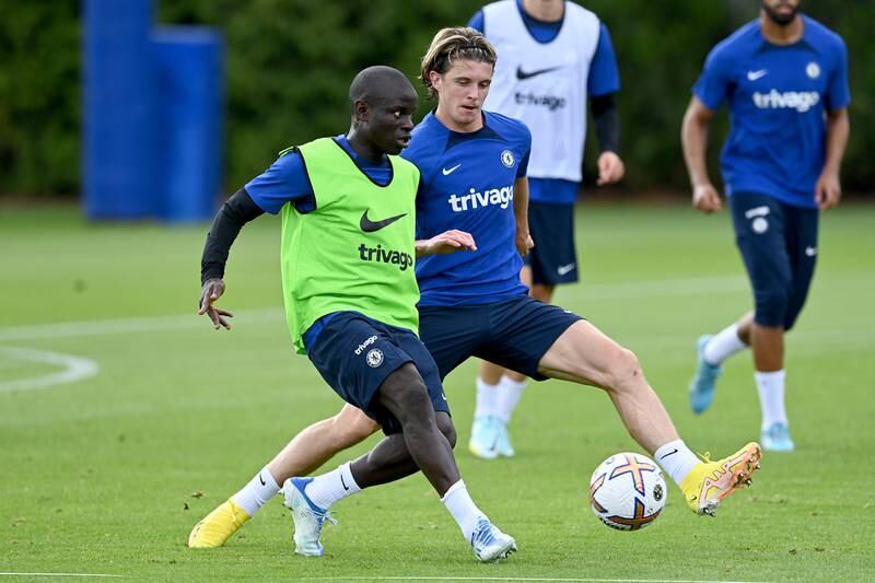 N'Golo Kante and Conor Gallagher compete in training. Getty