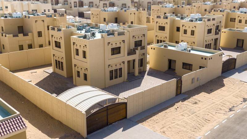AL SUYOH, SHARJAH - January 24, 2021: A general view of the Al Suyoh residential housing complex, part of the HH Sheikh Khalifa bin Zayed Al Nahyan, President of the UAE Housing Initiative. 

( Omar Alawadi / Ministry of Presidential Affairs )​
---