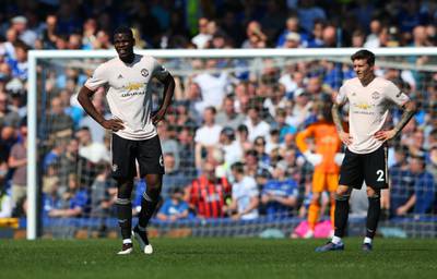 LIVERPOOL, ENGLAND - APRIL 21:  Paul Pogba of Manchester United looks dejected during the Premier League match between Everton FC and Manchester United at Goodison Park on April 21, 2019 in Liverpool, United Kingdom. (Photo by Alex Livesey/Getty Images)