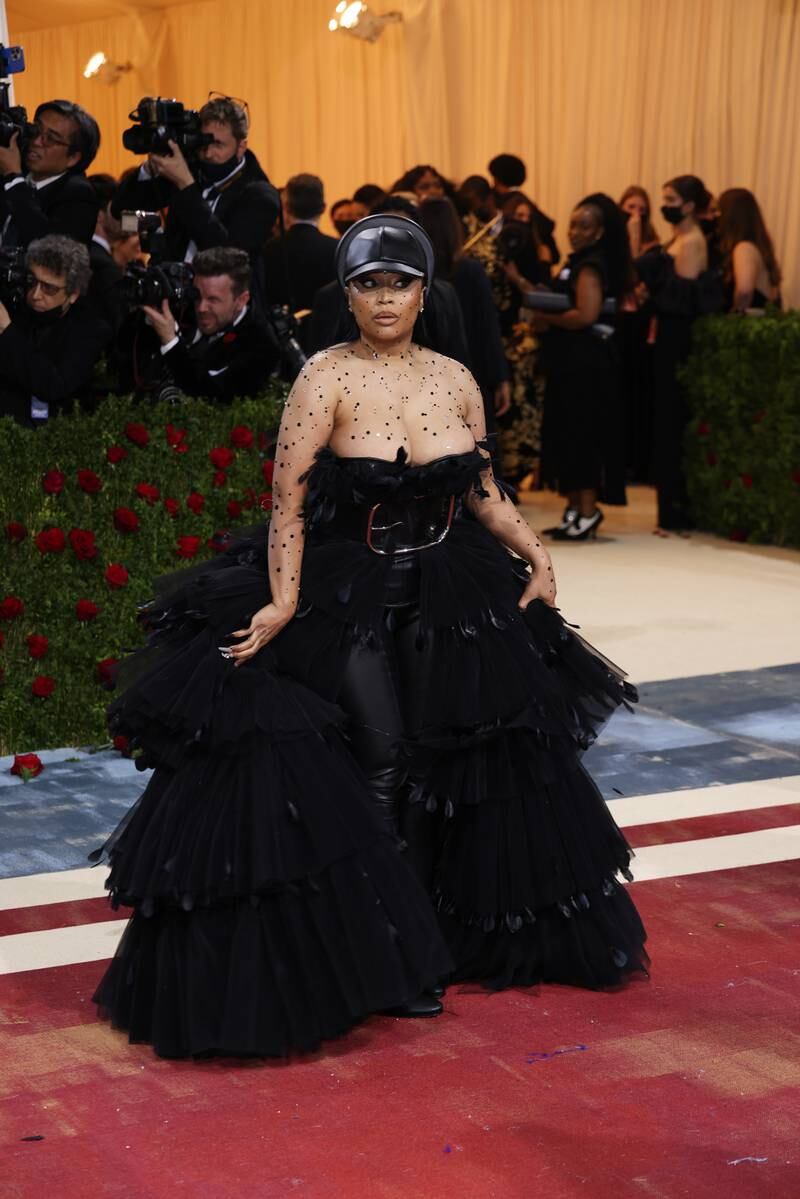 Nicki Minaj, wearing a full black Burberry gown. EPA