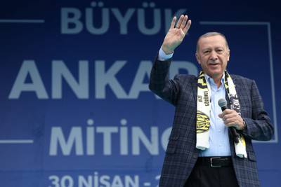 Mr Erdogan delivers his speech in Ankara on Sunday. AFP