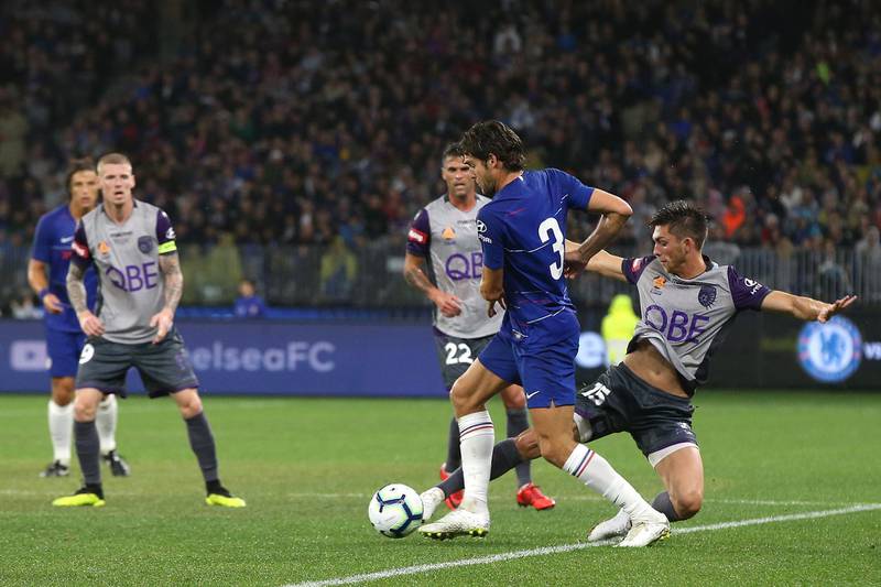 Chelsea full-back Marcos Alonso in action against Perth Glory. Getty Images