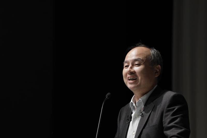 Masayoshi Son, chairman and chief executive officer of SoftBank Group Corp., reacts during a news conference in Tokyo, Japan, on Wednesday, Aug. 7, 2019. SoftBank reported first-quarter profit that beat the highest analyst estimate thanks to valuation gains from Vision Fund investments such as Slack Technologies Inc. Photographer: Kiyoshi Ota/Bloomberg