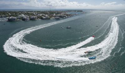 Boats make the turn at the Key West Offshore World Championship in Florida. AP
