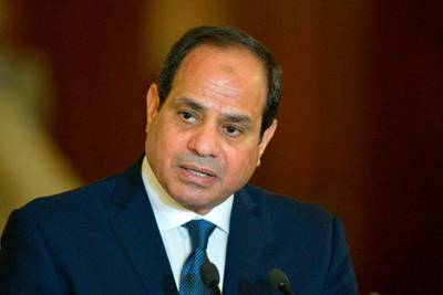 (FILES) In this file photo taken on March 02, 2017, Egyptian President Abdel Fattah al-Sisi speaks at a press conference with Germany's chancellor, following their meeting in Cairo. Since ascending to power in 2014, Egypt's general-turned-president Abdel Fattah al-Sisi has imposed himself as an uncontested leader, stamping out opposition despite criticism by rights groups. / AFP / KHALED DESOUKI
