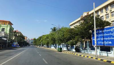 An empty street in Mandalay. A student activist from the General Strikes Collaboration Body protest group said participation in the silent strike had been widespread. AP