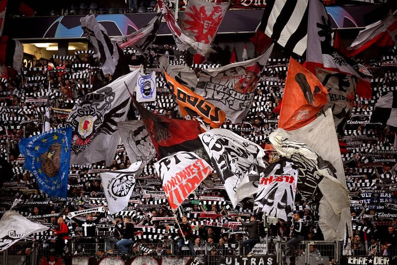 Eintracht Frankfurt fans show their support with flags prior to kick-off. Getty