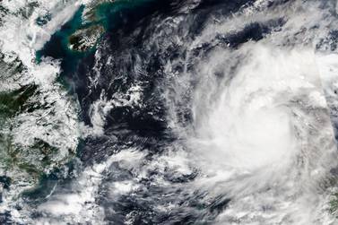 Super typhoon Goni passes across the Philippines on November 1, 2020, causing widespread destruction with winds of up to 225kph. Nasa via AP