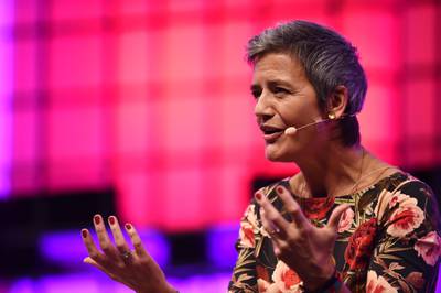 6 November 2017; Margrethe Vestager, European Commissioner for Competition, European Commission, on centre stage during the Web Summit 2017 Opening Cermony at Altice Arena in Lisbon. Photo by Seb Daly/Web Summit via Sportsfile