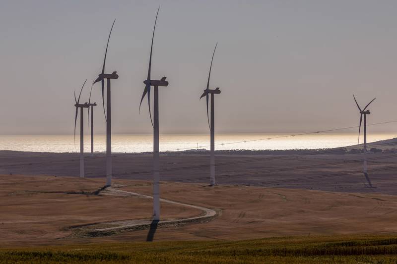 Wind turbines operate at the West Coast One wind farm near Vredenburg in South Africa. Bloomberg