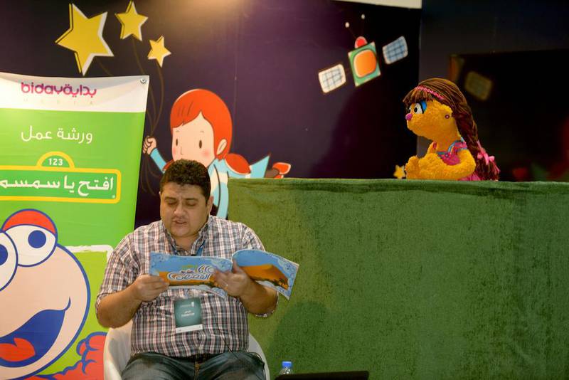 Iftah Ya Simsim muppet Shams makes her public debut at the at Abu Dhabi International Book Fair. Courtesy Iftah Ya Simsim