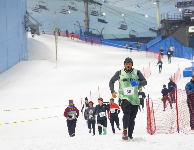 Runners compete in the DXB Snow Run at Ski Dubai at Mall of the Emirates. Photo: DXB Snow Run