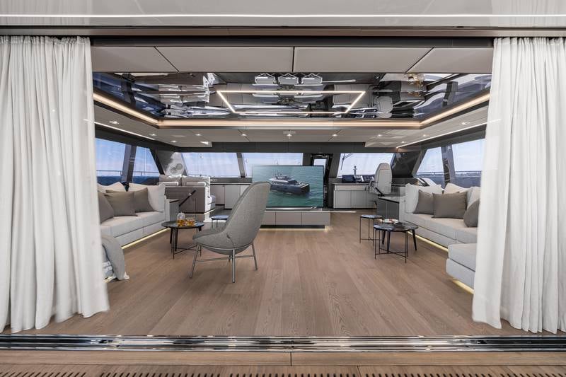 Large areas for family in the main lounge zone of Nadal’s yacht.