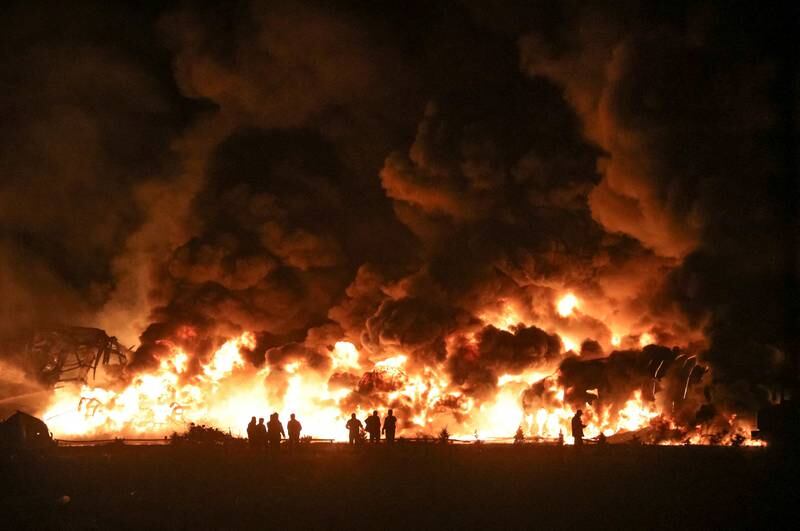 A fire rages at the Industrial Park Azersun in the town of Sumgait, Azerbaijan. Reuters