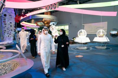 Sheikh Hamdan bin Mohammed touring the Terra - Sustainabilitiy Pavilion at the Expo 2020 site. Courtesy, WAM