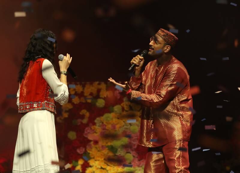 Ali Sethi and Shae Gill perform their song 'Pasoori' during the Coke Studio Live event at Coca-Cola Arena in Dubai. All photos: Chris Whiteoak / The National