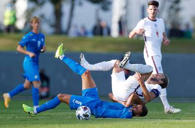 England's Harry Kane in action with Sverrir Ingason of Iceland. Reuters
