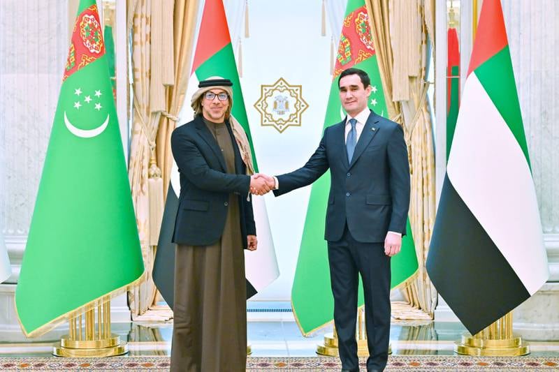 Sheikh Mansour bin Zayed, Deputy Prime Minister and Minister of the Presidential Court, with Turkmenistan's President Serdar Berdimuhamedow. Photo: Wam