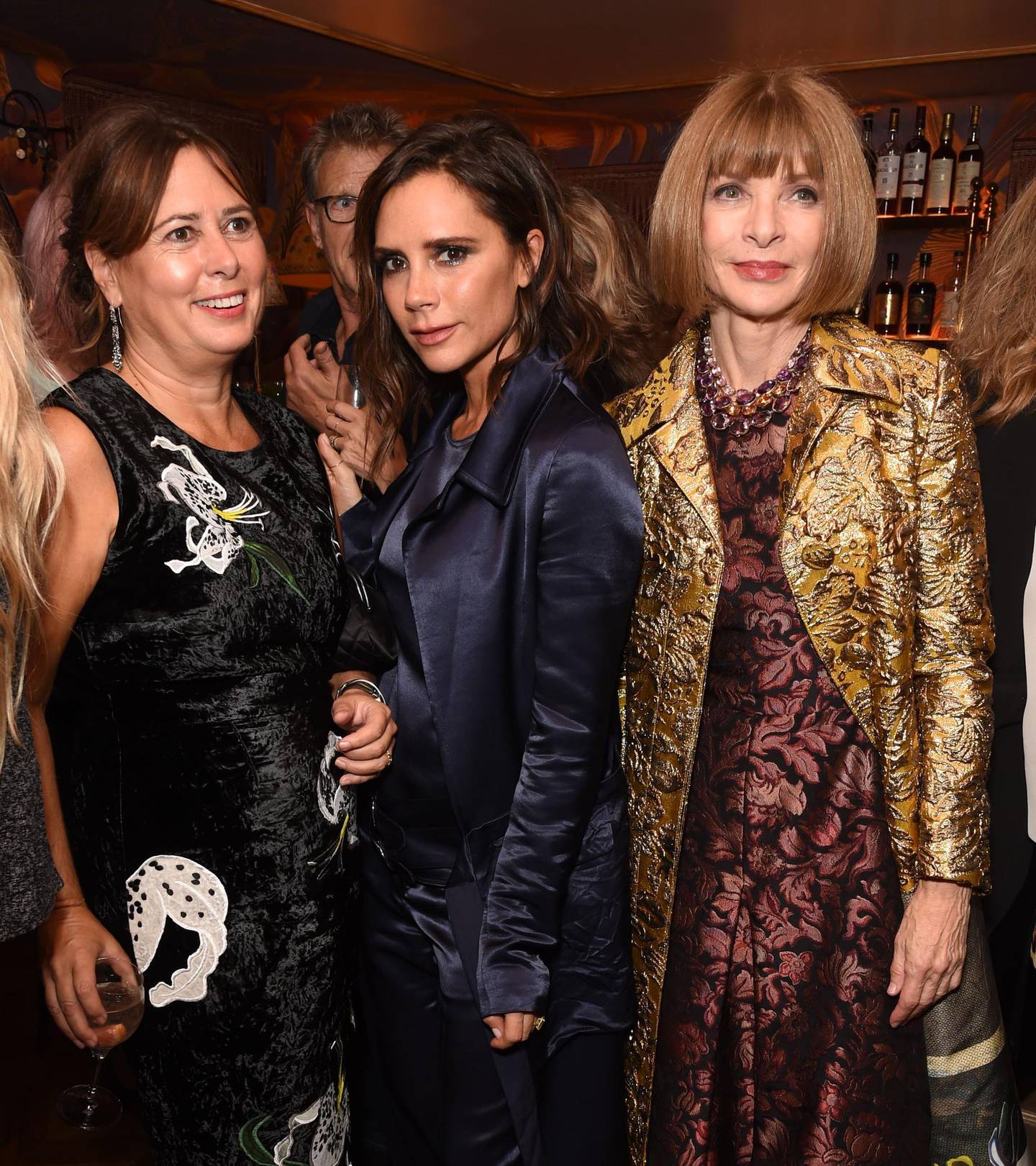LONDON, ENGLAND - SEPTEMBER 18:  Alexandra Shulman, Victoria Beckham and Anna Wintour attend the launch of "Vogue: Voice Of A Century", a new book celebrating Vogue Britain's centenary year, hosted by Alexandra Shulman at 5 Hertford Street during London Fashion Week Spring/Summer collections 2017 on September 18, 2016 in London, United Kingdom.  (Photo by David M. Benett/Getty Images)