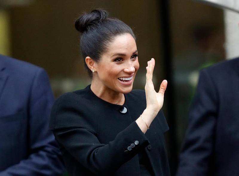 LONDON, ENGLAND - JANUARY 31: Meghan, Duchess of Cambridge waves after attending an engagement with the Association of Commonwealth Universities (ACU) at City, University Of London on January 31, 2019 in London, England. The Duchess met students from the Commonwealth now studying in the UK, for whom access to university has transformed their lives.  (Photo by Chris Jackson/Getty Images)