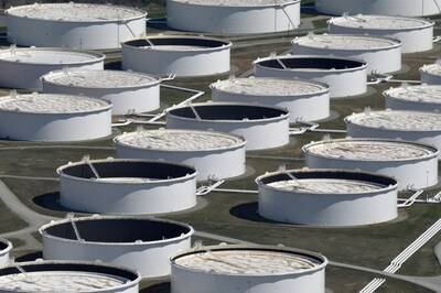 Crude oil storage tanks at the Cushing oil hub in Oklahoma. Reuters