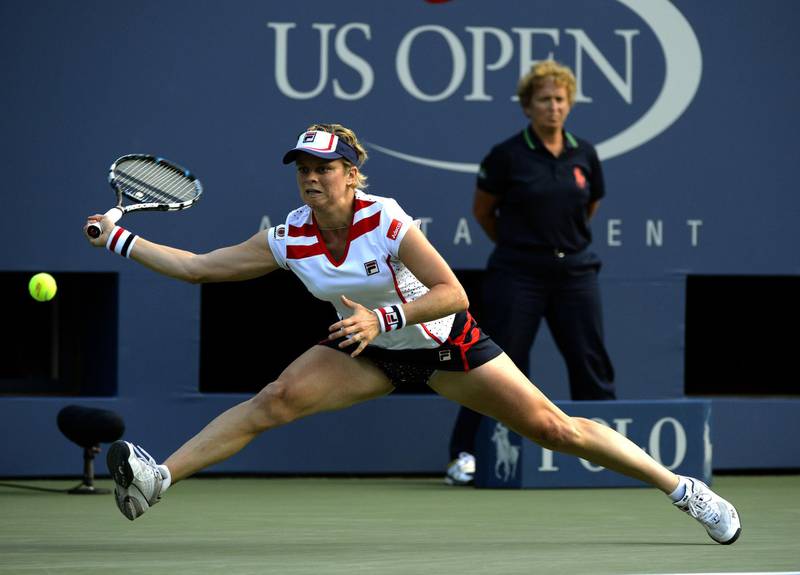 (FILES) In this file photo taken on August 29, 2012 Kim Clijsters of Belgium returns against Britain's Laura Robson during their  2012 US Open match at the USTA Billie Jean King National Tennis Center in New York.  Former world number one Kim Clijsters announced on December 23, 2019 her return to competitive tennis in Monterrey in March 2020. / AFP / Timothy A. CLARY
