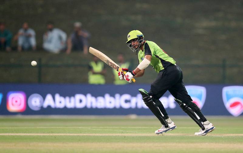 ABU DHABI , UNITED ARAB EMIRATES, October 06 , 2018 :- Sohail Akhtar of Lahore Qalanders playing a shot during the Final of Abu Dhabi T20 cricket match between Lahore Qalanders vs Multiply Titans held at Zayed Cricket Stadium in Abu Dhabi. ( Pawan Singh / The National )  For Sports/News/Instagram/Online. Story by Amith
