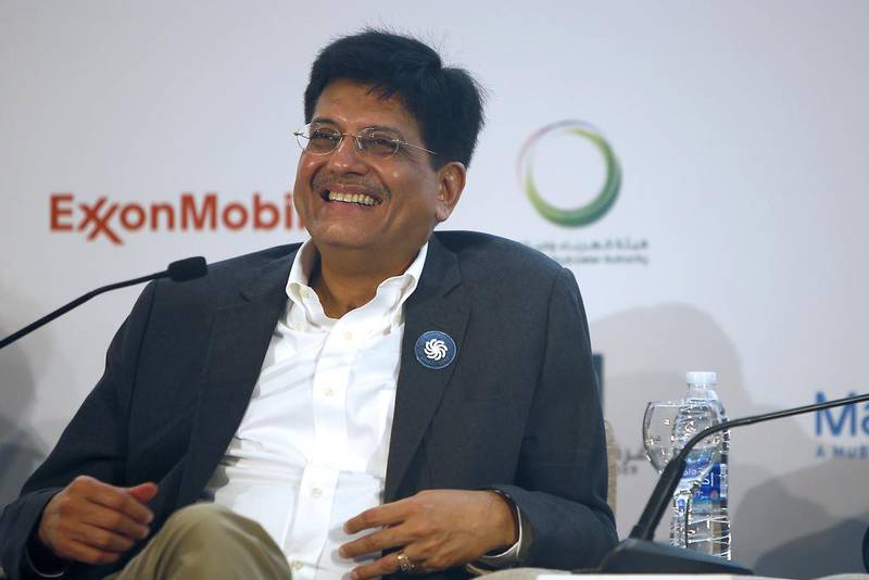 Piyush Goyal, the Indian energy minister, in a panel discussion. Ravindranath K / The National