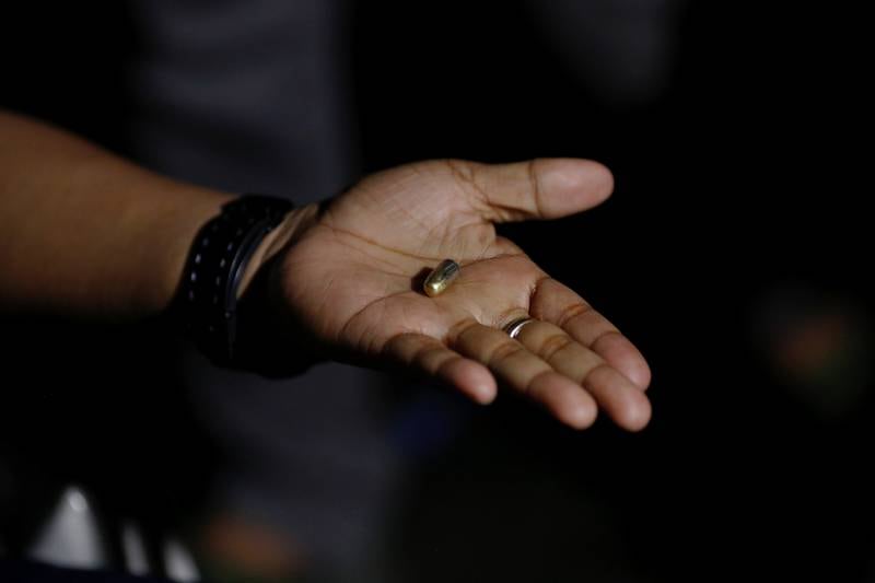 This bullet was stopped by a policemen's body armour, the officer said, during a shootout with four drug suspects in Manila. Reuters