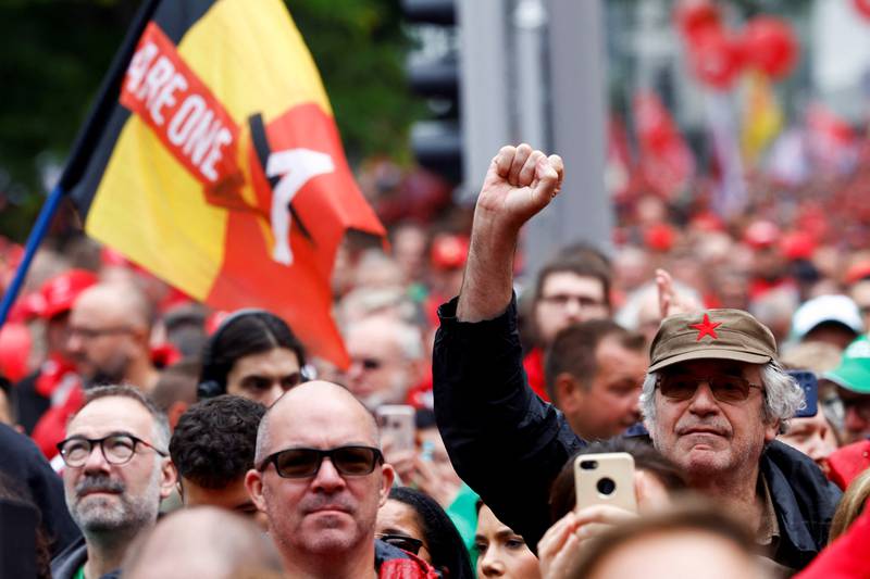 Unions said they expected tens of thousands of people to attend Monday's protest in the Belgian capital. Reuters