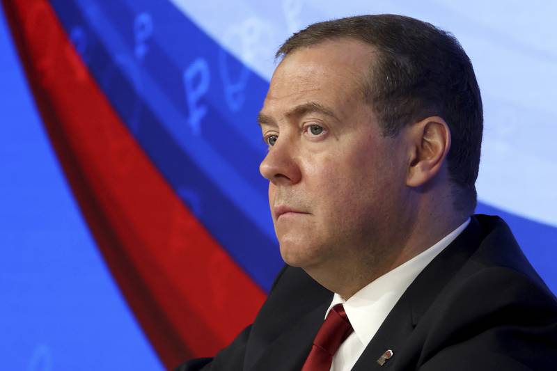 Dmitry Medvedev alleged that some in the West would like to 'take advantage of the military conflict in Ukraine to push our country to a new twist of disintegration'. AP