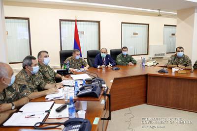 Armenian Prime Minister Nikol Pashinyan meets with top military officials in Yerevan. AFP