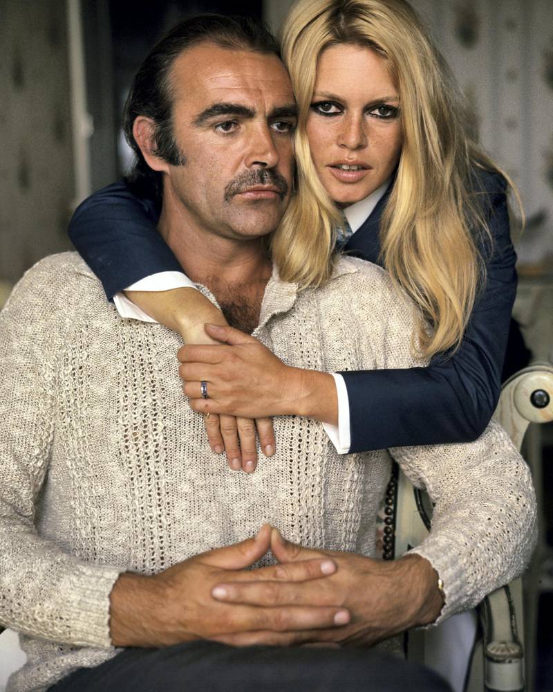 French actress and sex symbol Brigitte Bardot and British actor Sean Connery pose for a publicity shot during their first meeting in France before filming Shalako, 1968. (Photo by Silver Screen Collection/Getty Images)