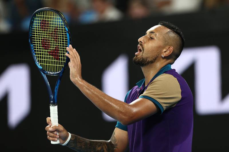 Nick Kyrgios reacts during his second round match against Ugo Humbert. Getty Images