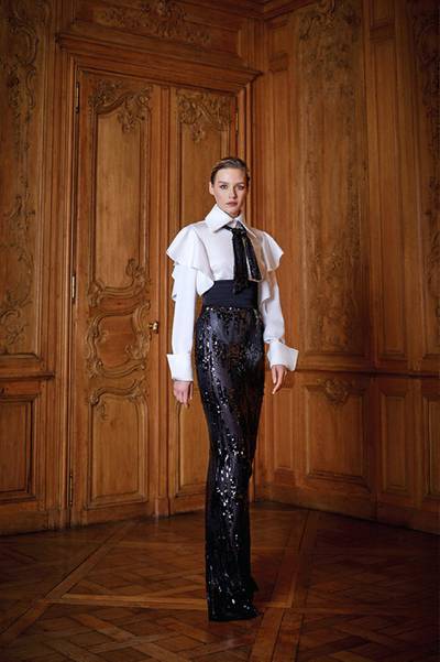 Sequin trousers and a crepe satin top