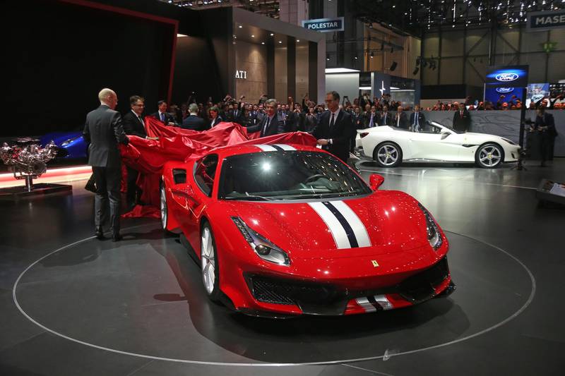 The Ferrari 488 Pista is unveiled in Geneva. Ferrari
