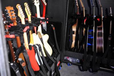 Guitars lie in wait to the right of the stage in case they are needed during the set. Delores Johnson / The National
