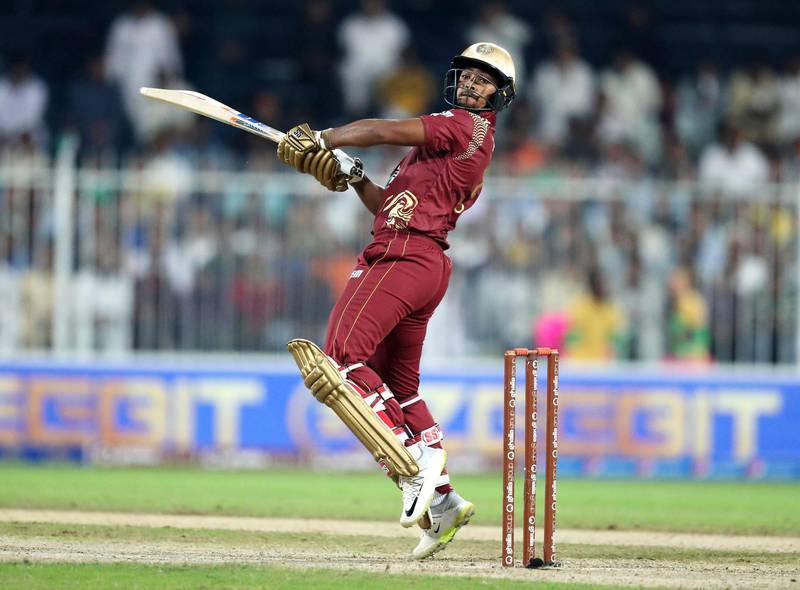 Sharjah, United Arab Emirates - December 02, 2018: Warriors' Nicholas Pooran bats during the game between between Pakhtoons and Northern Warriors in the T10 final. Sunday the 2nd of December 2018 at Sharjah cricket stadium, Sharjah. Chris Whiteoak / The National
