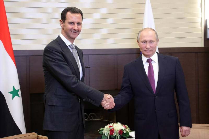 Russian president Vladimir Putin hosted Syrian leader Bashar Al Assad for talks in Sochi.   Mikhail Klimentyev / EPA