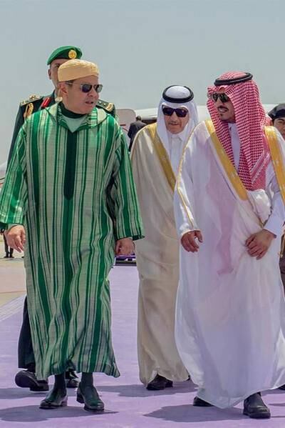 Prince Badr welcomes Morocco's Prince Moulay Rachid. AFP