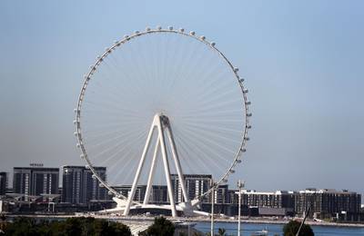 DUBAI, UNITED ARAB EMIRATES , October 28– 2020 :- More passenger capsules installed on the Ain Dubai observation wheel at the Bluewaters Island in Dubai. (Pawan Singh / The National) For News/Online/Instagram/Big Picture