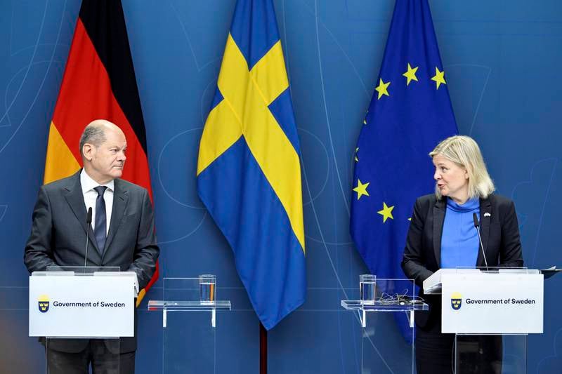 German Chancellor Olaf Scholz and Swedish Prime Minister Magdalena Andersson met in Stockholm on Tuesday. EPA