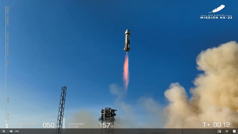 The New Shepard rocket lifted off at 5.57pm, UAE time. Photo: Blue Origin