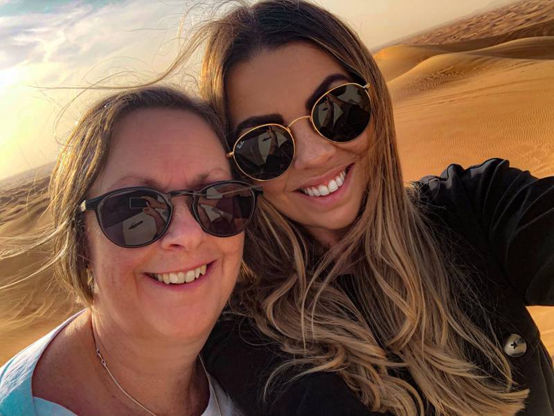 Sophie Prideaux with her mum Tracey in the Dubai desert. Sophie Prideaux / The National