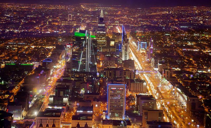 In this March 9, 2018 photo, general view showing Riyadh city taken from Mamlaka tower, a 99-story skyscraper, in Riyadh, Saudi Arabia. (AP Photo/Amr Nabil)