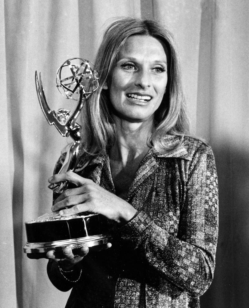 Cloris Leachman poses with her Emmy award for Outstanding Single Performance by an Actress in 'A Brand New Life' at the primetime television Emmy Awards on May 21, 1975. AP