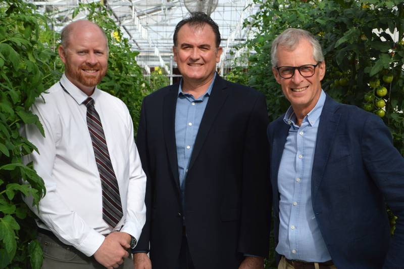 From left, Ryan Lefers, chief executive of Red Sea Farms, Prof Murat Kacira from the University of Arizona and Mark Tester, chief science officer of Red Sea Farms. Photo: Red Sea Farms
