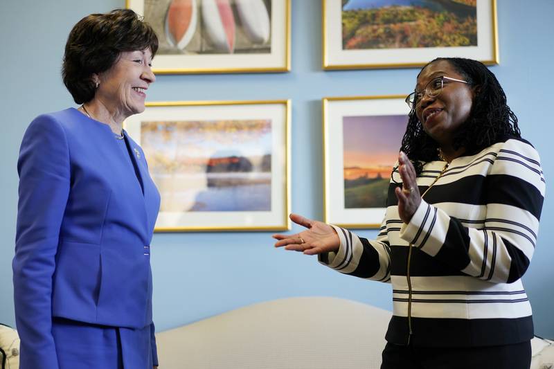 US Republican Senator Susan Collins of Maine meets Ms Brown Jackson. AP