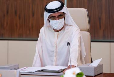 Sheikh Mohammed bin Rashid, Vice President and Ruler of Dubai, chairing a meeting of the UAE Cabinet on Monday.