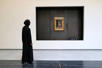 Abu Dhabi, United Arab Emirates - November 6th, 2017: Piece: Leonardo da Vinci's portrait La Belle Ferronière at the Louvre. Louvre Media Day. Monday, November 6th, 2017 at Louvre, Abu Dhabi. Chris Whiteoak / The National